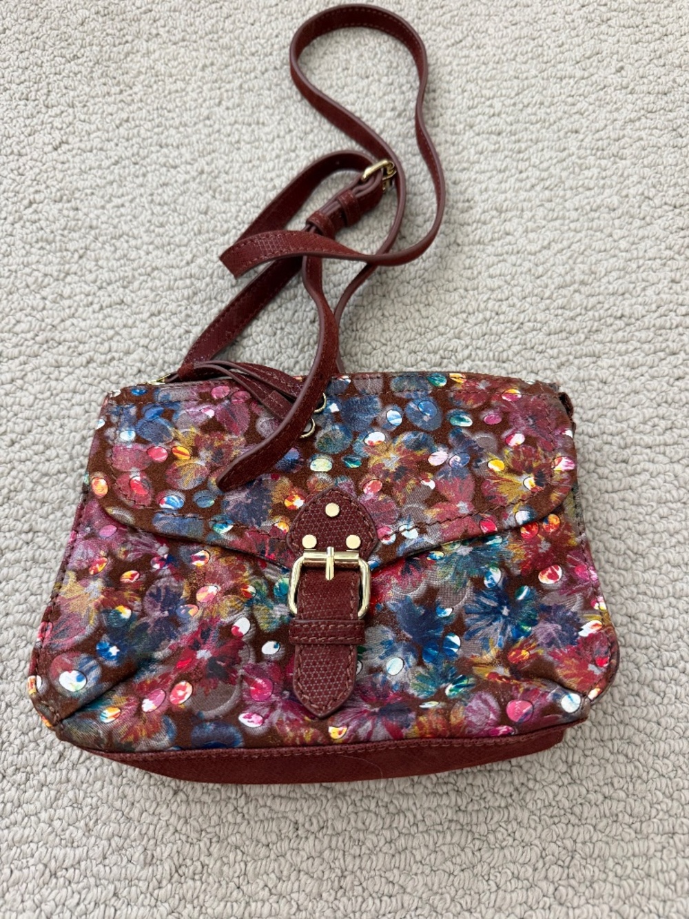 American Leather Co. Leather Astor Flap Crossbody Painted Petals brown